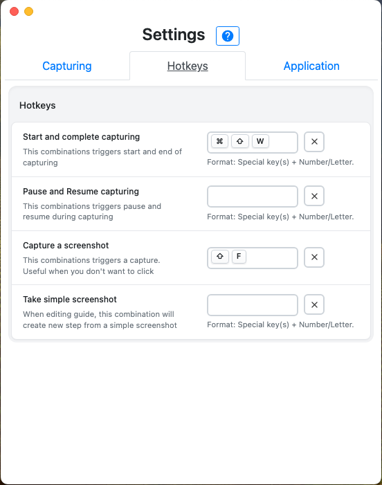 Settings page