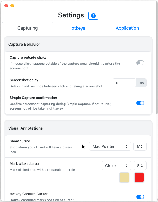 Settings page
