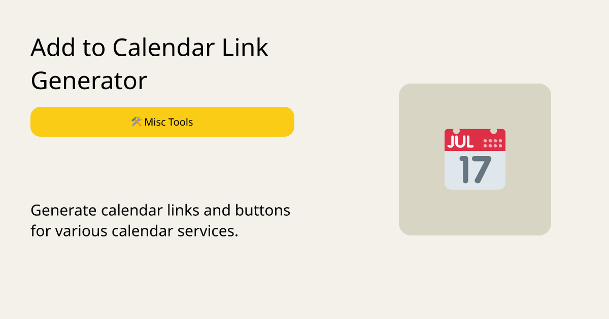 Add to Calendar Link Generator Add to Calendar Link Generator